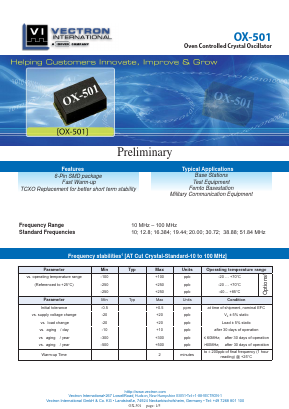 OX-501 Datasheet PDF Vectron International