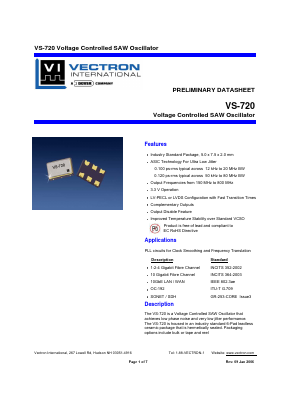 VS-720-LFD-NAD-175.0000 Datasheet PDF Vectron International