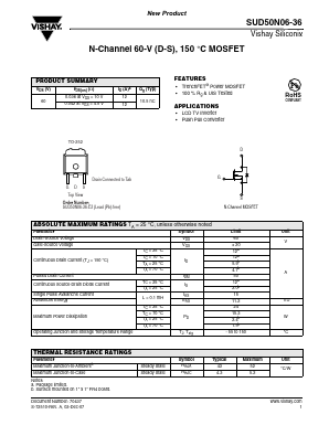 SUD50N06-36-E3 Datasheet PDF Vishay Semiconductors