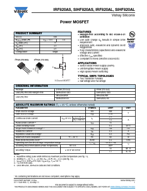 SIHF820AS-E3 Datasheet PDF Vishay Semiconductors