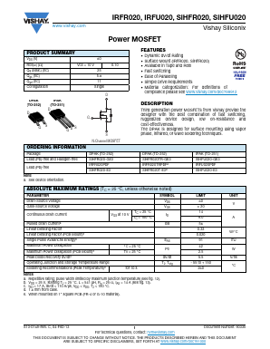 SIHFR020-E3 Datasheet PDF Vishay Semiconductors