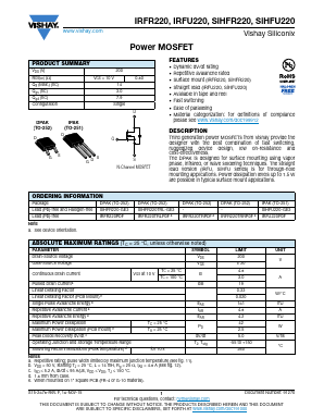 SIHFR220 Datasheet PDF Vishay Semiconductors