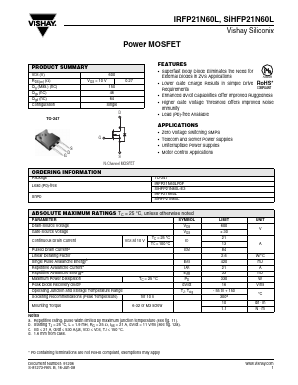 SIHFP21N60L-E3 Datasheet PDF Vishay Semiconductors