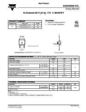 SUD50N06-07L-E3 Datasheet PDF Vishay Semiconductors