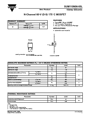 SUM110N06-05L-E3 Datasheet PDF Vishay Semiconductors