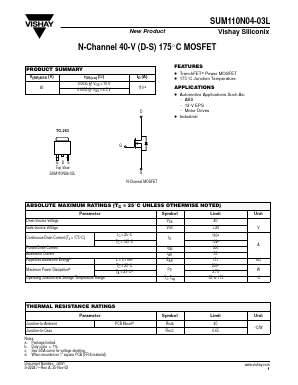 SUM110N04-03L Datasheet PDF Vishay Semiconductors