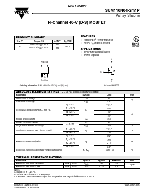 SUM110N04-2M7H Datasheet PDF Vishay Semiconductors