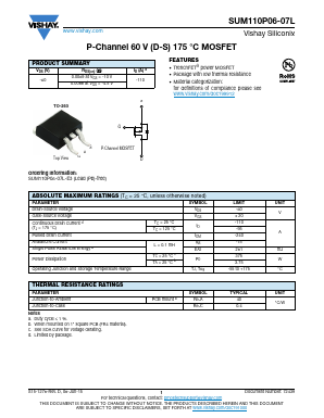 SUM110P06-07L-E3 Datasheet PDF Vishay Semiconductors