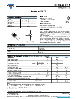 IRF610 Datasheet PDF Vishay Semiconductors