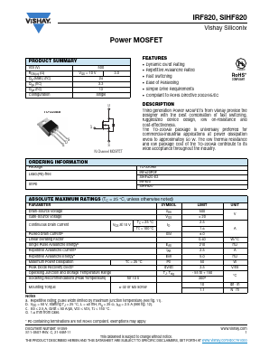 SIHF820 Datasheet PDF Vishay Semiconductors