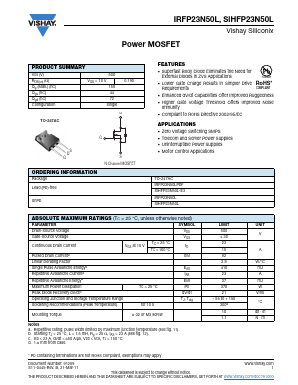 IRFP23N50L Datasheet PDF Vishay Semiconductors