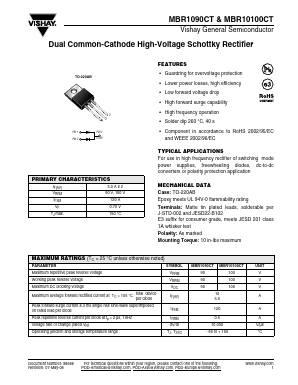 MBR10100CT Datasheet PDF Vishay Semiconductors