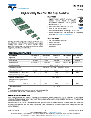 TNPW0805200RBEBD Datasheet PDF Vishay Semiconductors
