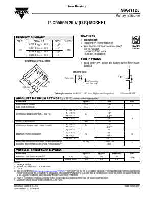 SIA411DJ-T1-E3 Datasheet PDF Vishay Semiconductors
