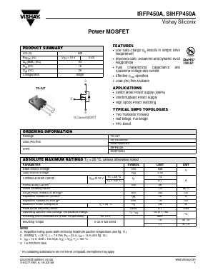 SIHFP450A Datasheet PDF Vishay Semiconductors