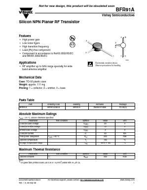 BFR91AGELB Datasheet PDF Vishay Semiconductors