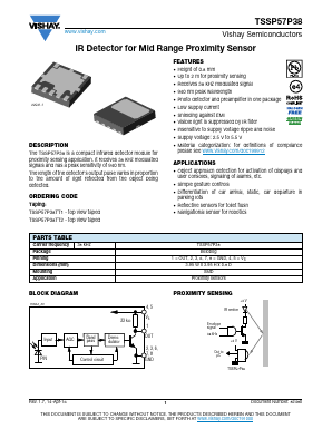 TSSP57P38TT2 Datasheet PDF Vishay Semiconductors