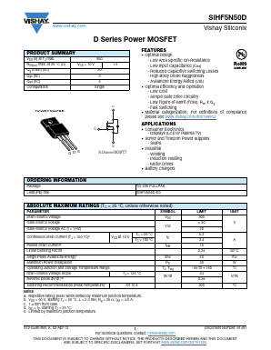 SIHF5N50D Datasheet PDF Vishay Semiconductors
