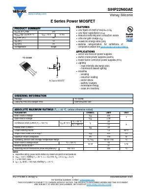 SIHP22N60AE-GE3 Datasheet PDF Vishay Semiconductors
