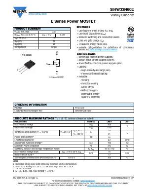 SIHW33N60E-GE3 Datasheet PDF Vishay Semiconductors