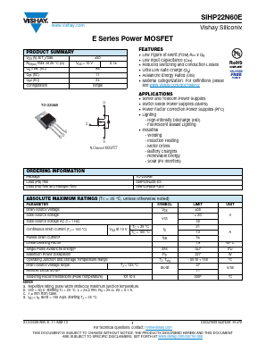 SIHP22N60E-GE3 Datasheet PDF Vishay Semiconductors