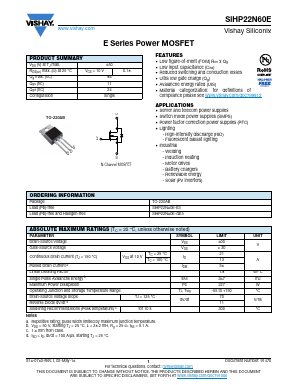 SIHP22N60E-GE3 Datasheet PDF Vishay Semiconductors