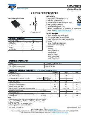 SIHA14N60E-E3 Datasheet PDF Vishay Semiconductors