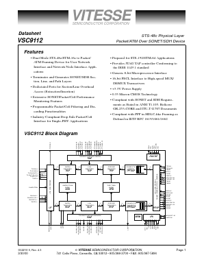 VSC9112 Datasheet PDF Vitesse Semiconductor