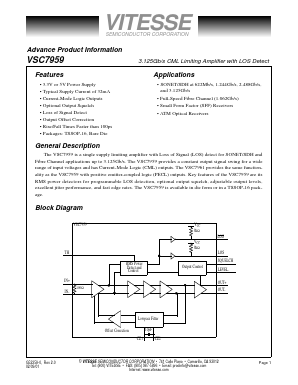 VSC7959W Datasheet PDF Vitesse Semiconductor