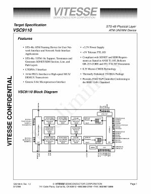 VSC9110 Datasheet PDF Vitesse Semiconductor