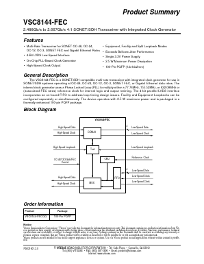 VSC8144-FEC Datasheet PDF Vitesse Semiconductor