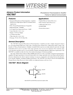 VSC7807WA Datasheet PDF Vitesse Semiconductor