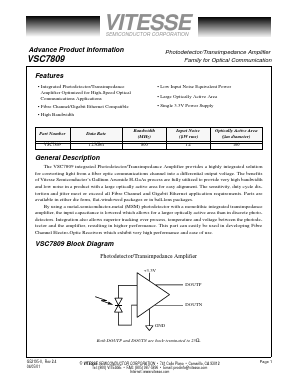 VSC7809WA Datasheet PDF Vitesse Semiconductor