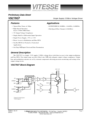 VSC7937KJ Datasheet PDF Vitesse Semiconductor