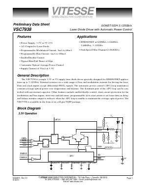 VSC7938RO Datasheet PDF Vitesse Semiconductor