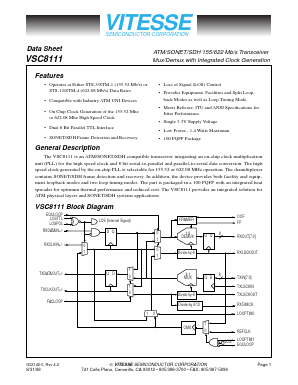 VSC8111QB2 Datasheet PDF Vitesse Semiconductor