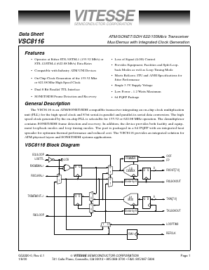VSC8116QP1 Datasheet PDF Vitesse Semiconductor