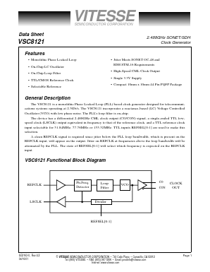 VSC8121 Datasheet PDF Vitesse Semiconductor