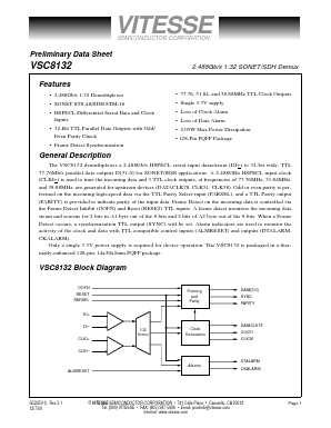 VSC8132 Datasheet PDF Vitesse Semiconductor