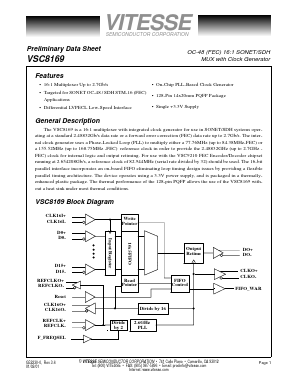 VSC8169 Datasheet PDF Vitesse Semiconductor