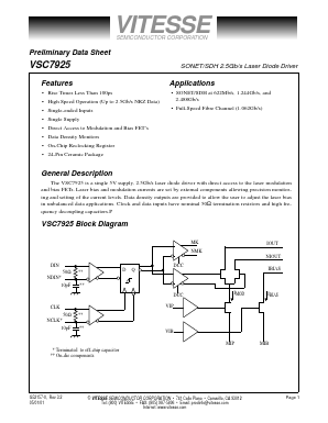 VSC7925KF Datasheet PDF Vitesse Semiconductor