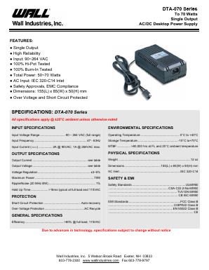 DTA-070A-1Y21D0 Datasheet PDF Wall Industries,Inc.