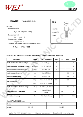 2SA950 Datasheet PDF WEJ ELECTRONIC CO.