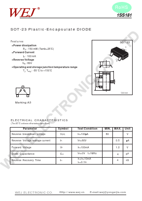 1SS181 Datasheet PDF WEJ ELECTRONIC CO.