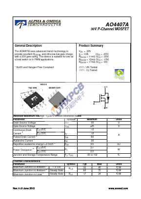 AO4407A Datasheet PDF shenzhen wanhexing Electronics Co.,Ltd