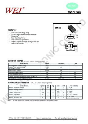 1N5711WS Datasheet PDF SHENZHEN YONGERJIA INDUSTRY CO.,LTD