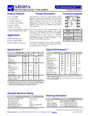 AH103A-PCB900 Datasheet PDF WJ Communications => Triquint
