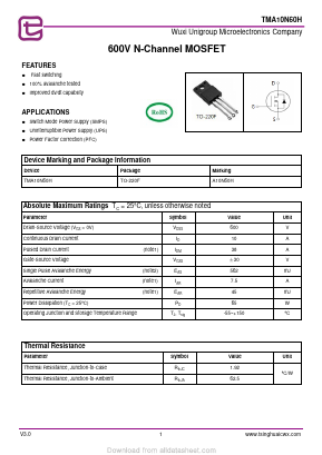 TMA10N60H Datasheet PDF Wuxi Unigroup Microelectronics Company
