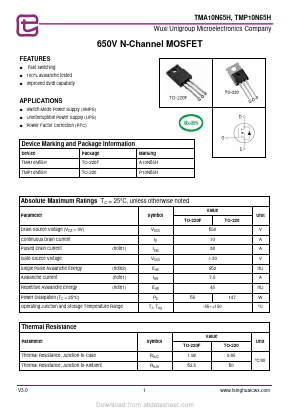 TMA10N65H Datasheet PDF Wuxi Unigroup Microelectronics Company