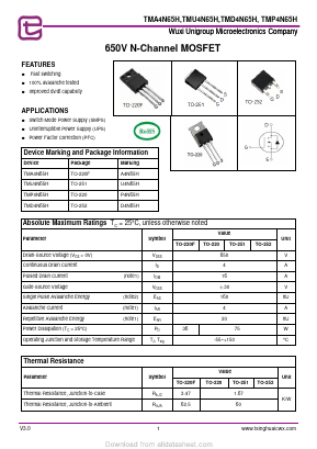 P4N65H Datasheet PDF Wuxi Unigroup Microelectronics Company